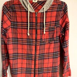 BKE buckle boyfriend hooded flannel zip shirt shacket size small
